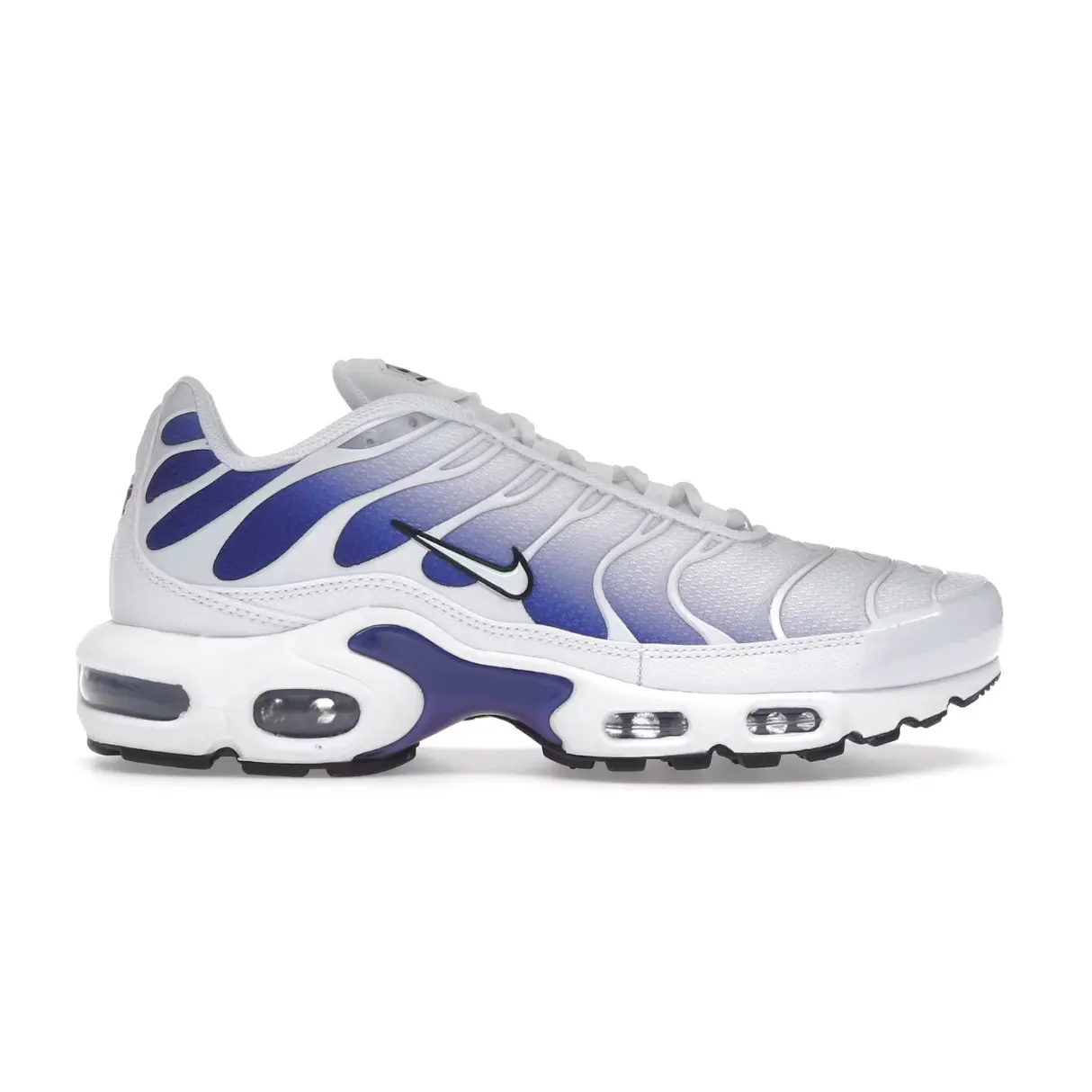 White and blue sneaker with Nike logo on a white background